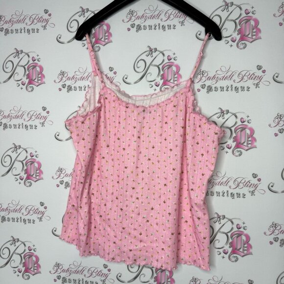 Rickiβs tank top ice cream cones π¦ pink stretchy ruffle frilly trim comfy cami - Picture 3 of 10